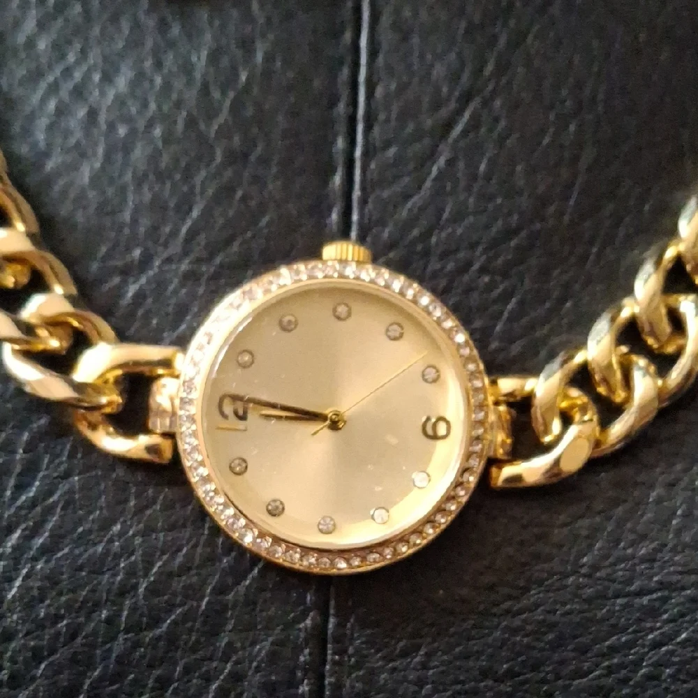 Gold Chain Watch and Earrings Set